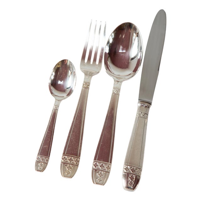 French Art Deco Style Cutlery Service for 12 in Silver Metal, 1950s, Set of 49 For Sale