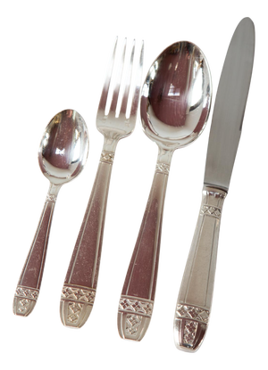 French Art Deco Style Cutlery Service for 12 in Silver Metal, 1950s, Set of 49