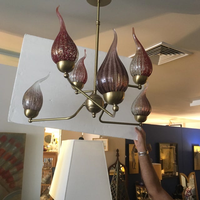 Handblown Red Murano Glass Flame-Tip Brass Chandelier For Sale - Image 11 of 11