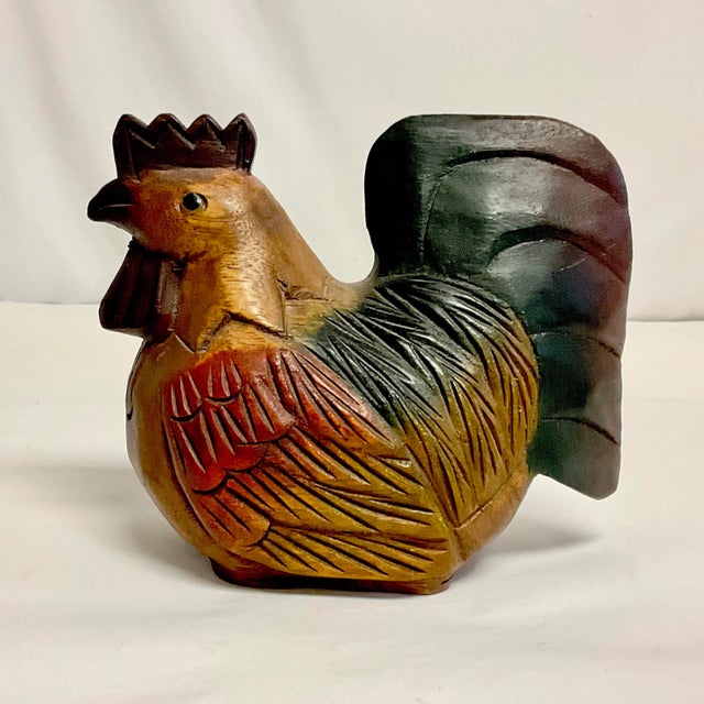 1970s Vintage Rustic European Farmhouse Boho Chic Resting Wood Carved Chicken Figurine. For Sale - Image 9 of 10