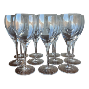 Late 20th Century Christofle Albi Crystal Glassware Made in France Set of 11 Wine Glasses