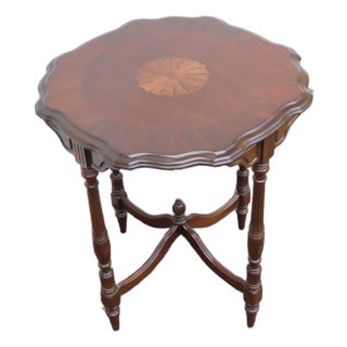 Early 1900s Inlay Round Carved Side End Accent Table 6335 For Sale