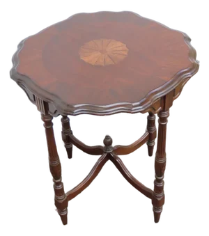 Early 1900s Inlay Round Carved Side End Accent Table 6335