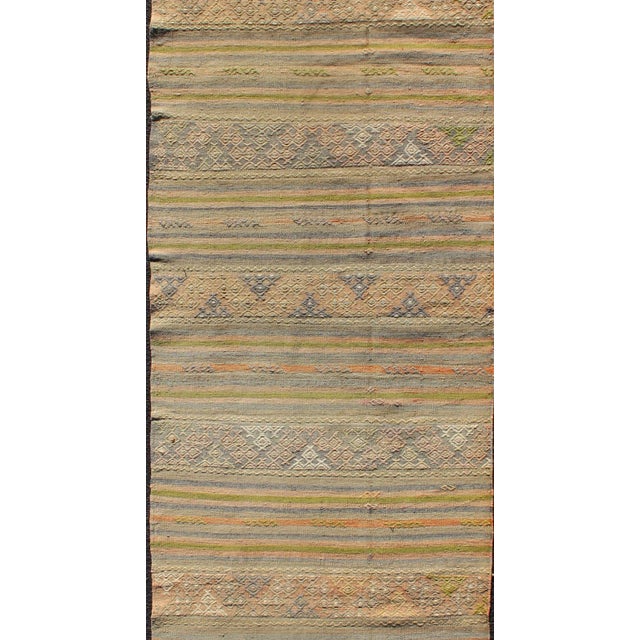 Textile Vintage Turkish Kilim Rug With Stripe Design in Soft Earth Tones 2'9 X 9'7 For Sale - Image 7 of 10