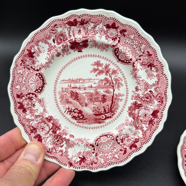 A Rare Pair of Antique Red Transferware Plates, “New York, Us”, Circa 1830’s For Sale - Image 4 of 12