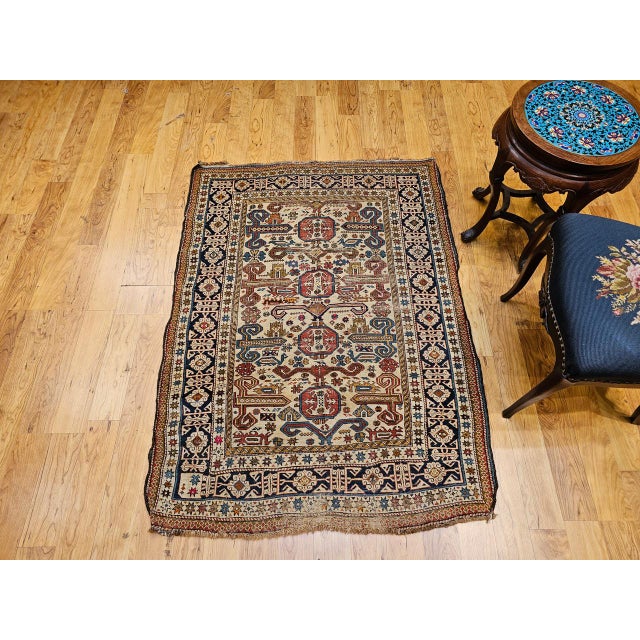 Vintage Caucasian Kilim Rug, Handwoven Wool, Geometric Stripes, Blue & Ivory, 6' x 8' For Sale - Image 4 of 18