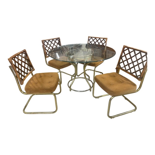 Milo Baughman Attr. 1950s Bamboo Rattan Dining Chairs Set of 5 For Sale