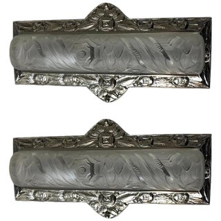 Schneider French Art Deco Floral Wall Sconces - a Pair For Sale
