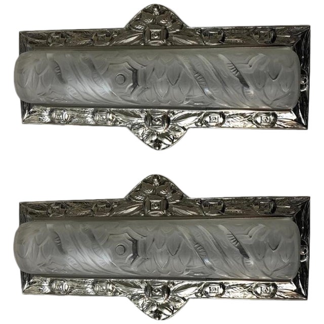Schneider French Art Deco Floral Wall Sconces - a Pair For Sale