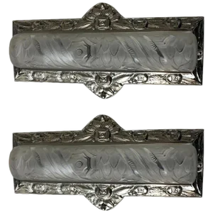 Schneider French Art Deco Floral Wall Sconces - a Pair