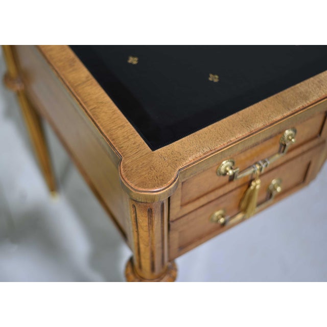 Wood 1970s Louis Style Black Leather Top Writing Desk or Vanity For Sale - Image 7 of 14