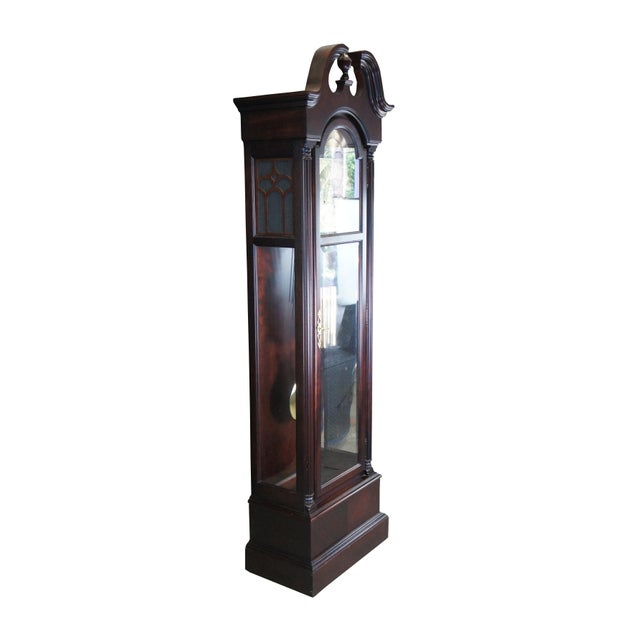 Vintage Howard Miller Mahogany Grandfather Clock Open Pediment Moon