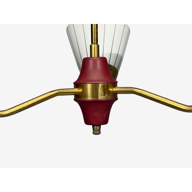 Cream 1950s Swedish Modern, Three-Light Pendant Light, Brass, Wood, Glass For Sale - Image 8 of 11