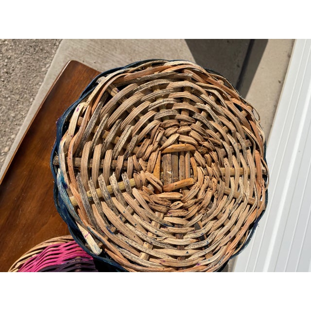Wood Vintage Pair of Colorful Handmade Filipino Baskets For Sale - Image 7 of 10