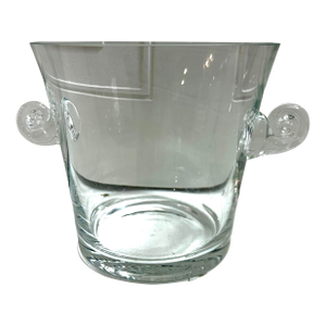 Vintage Attributed to Tiffany & Co. Clear Glass Ice Bucket With Swirled Scroll Handles