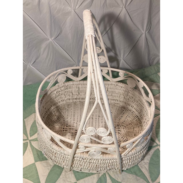 Victorian Wicker White Large Basket With Scrolls.1860-1900 Handmade For Sale - Image 4 of 12