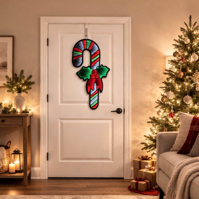 Kenneth Ludwig Chicago Hanging Candy Cane with Holly Ekkolight 35"H For Sale - Image 4 of 4