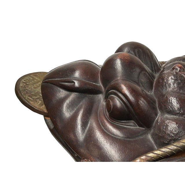 1970s Vintage Chinese Brown Metal Toad Frog Coins FengShui Figures For Sale - Image 5 of 16