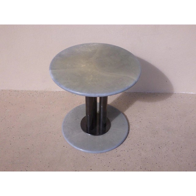 1990s Post Modern 80's Roche Bobois Goatskin / Parchment Three Column Occasional Table For Sale - Image 5 of 9