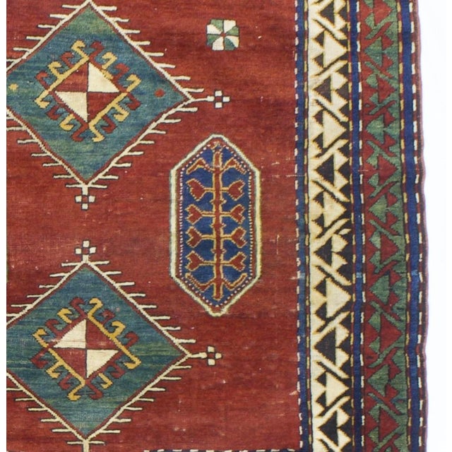 Abstract Fine Antique Kazak Rug 4'6" X 6’2" For Sale - Image 3 of 5