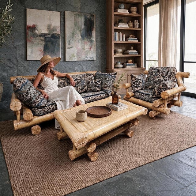Contemporary 1970s–1980s Monumental Bamboo Living Room Suite, Vivai Del Sud and Budji Layug Style For Sale - Image 3 of 18