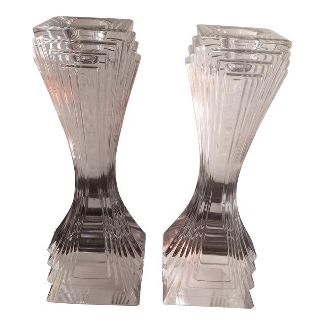 1980s Mikasa Crystal Czech Republic City Lights Candle Holders - Set of 2 For Sale