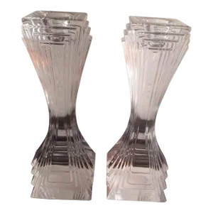 1980s Mikasa Crystal Czech Republic City Lights Candle Holders - Set of 2