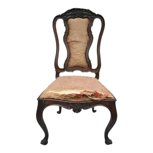Antique Italian Baroque Carved Walnut Dining Chair French Style With Fnished Back