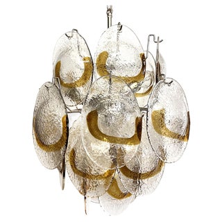 Vintage Italian Murano Chandelier with 24 Clear and Amber, 1980s For Sale