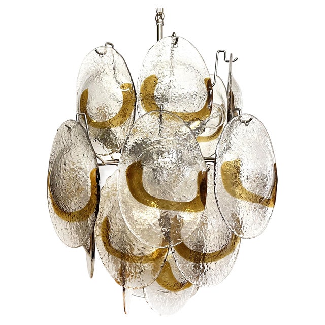 Vintage Italian Murano Chandelier with 24 Clear and Amber, 1980s For Sale