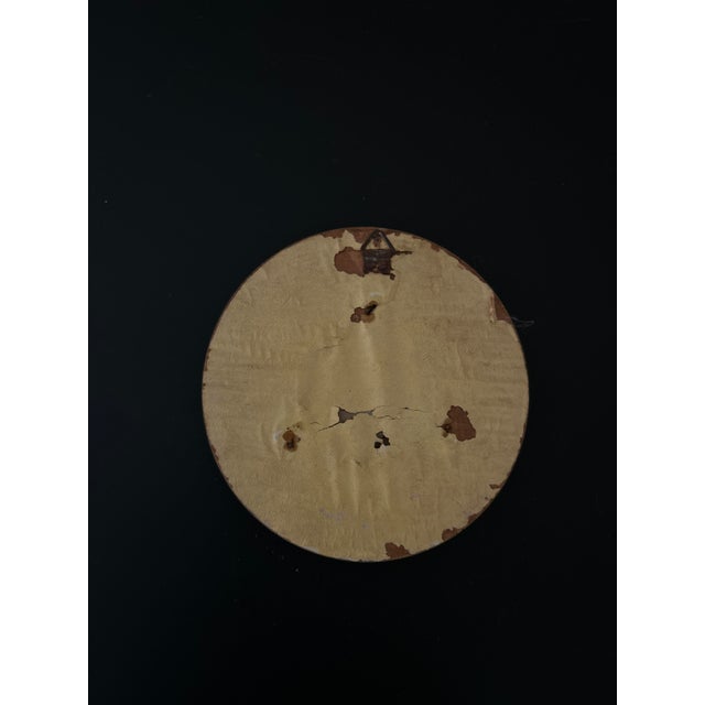 Wood Vintage Spanish Pastoral Wall Plaque, Small Wood Framed Medallion With Metal Inset, 4.875" Round For Sale - Image 7 of 8