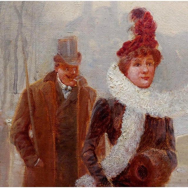 19th Century Desire Honore Berard -Husband & Wife Walking the Winter Street -19th C. Oil Painting For Sale - Image 5 of 9