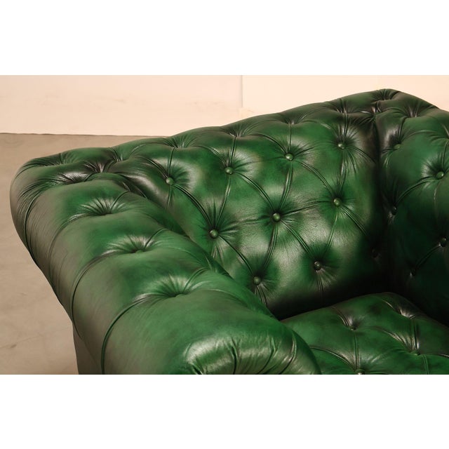 Chesterfield Style Pair of Green Leather Club Chairs For Sale - Image 4 of 16