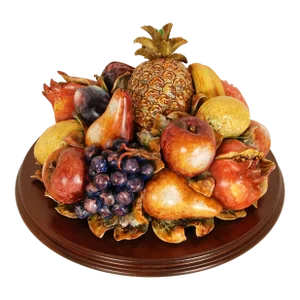 1950s Italian Majolica Centerpiece Fruit Basket Hand Crafted Ceramic Trompe l'Oeil