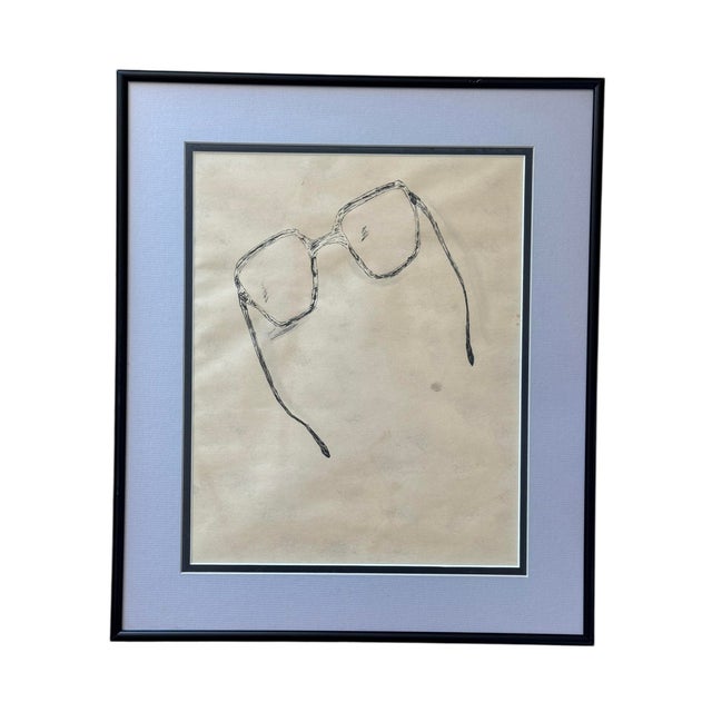 Postmodern 1980s Drawing of Glasses, Framed For Sale - Image 3 of 7