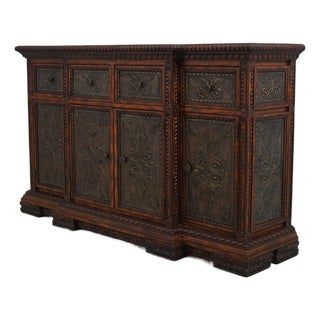 Maitland Smith Leather Top Renaissance Style Credenza Sideboard For Sale