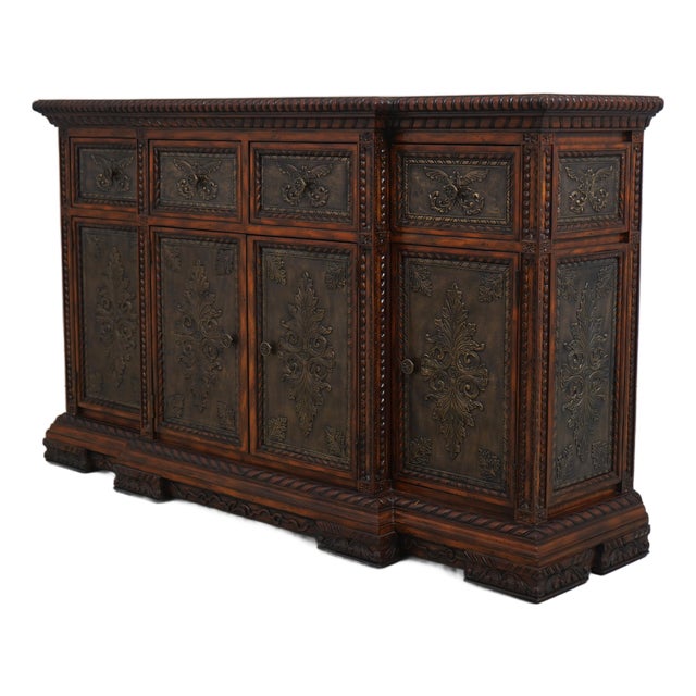 Maitland Smith Leather Top Renaissance Style Credenza Sideboard For Sale