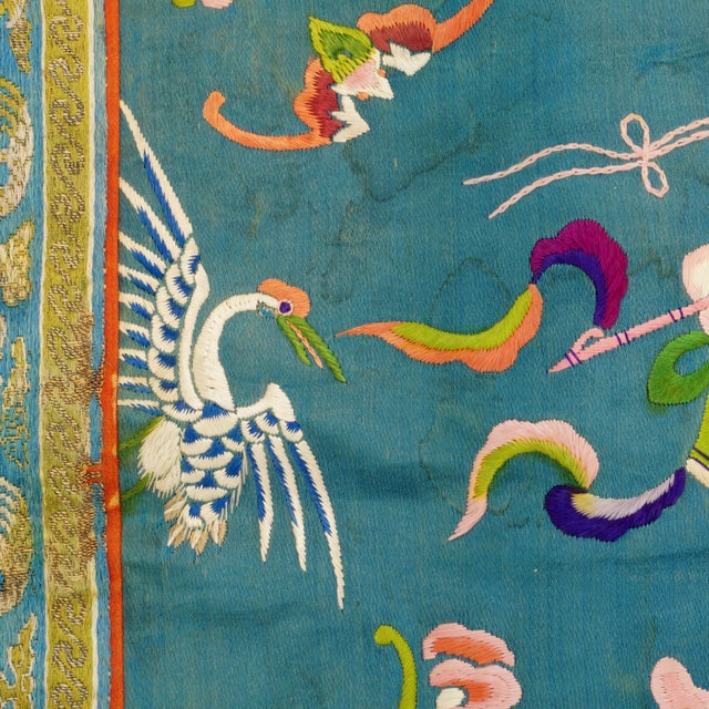 Chinese Chinese Silk Embroidery Bats and Crane Circa 1920 For Sale - Image 3 of 8