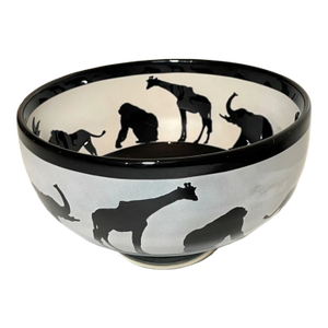 1999 LMT Ed. Correia Amethyst Cameo Art Glass Frosted Footed Animal Zoo Bowl