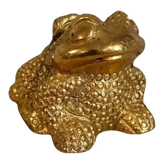 Shabby Chic Gold Plated Bronze Frog, Perfect Paperweight or Coffee Table, 2.5” High For Sale - Image 3 of 13