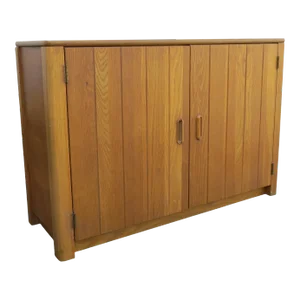 Vintage Compact Oak Liquor Cabinet or Petite Sideboard With Rattan