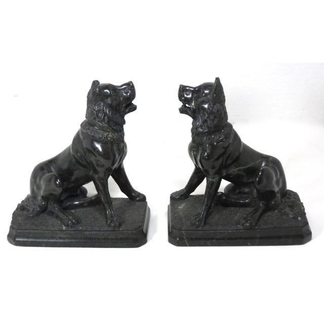 Antique Hand Carved Hard Stone - Marble Figuraive Dog Bookends - a Pair For Sale - Image 4 of 13