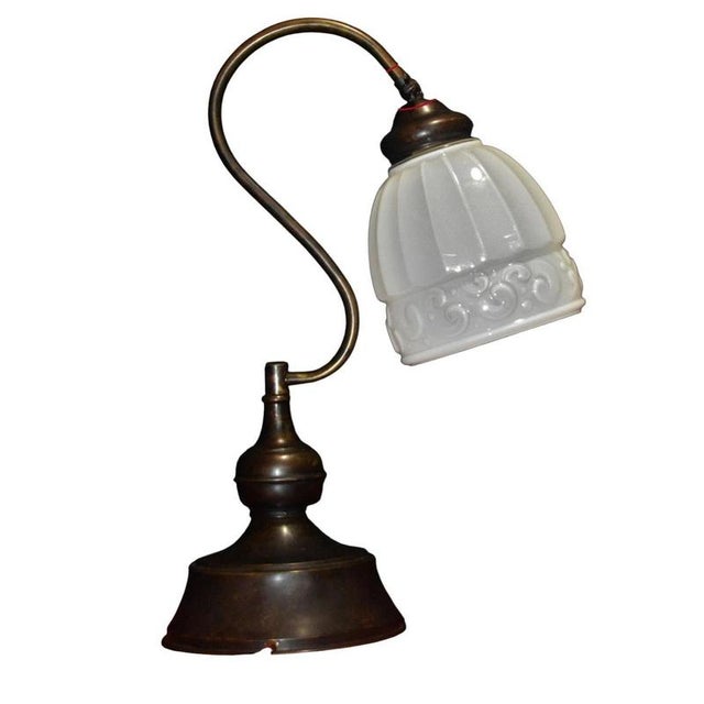 Vintage French Art Deco Adjustable Bronze and Opaline Glass Table Lamp, 1930s For Sale - Image 3 of 18