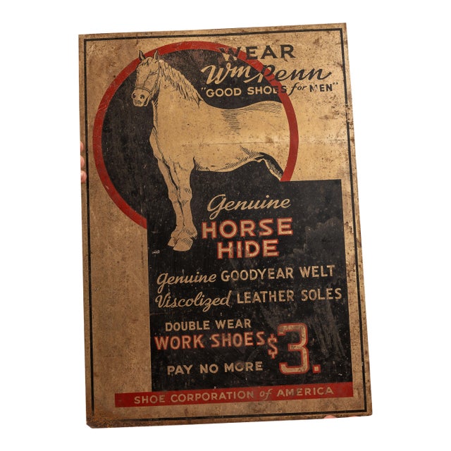 Wm. Penn “Good Shoes for Men” Tin Litho Sign For Sale