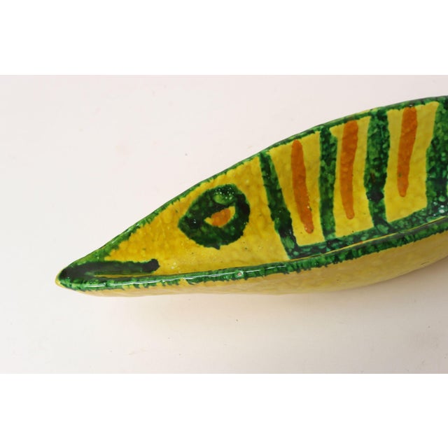 Italian Modernist Yellow, Orange, and Green Glazed Ceramic Fish Form Vide Poche For Sale - Image 10 of 14