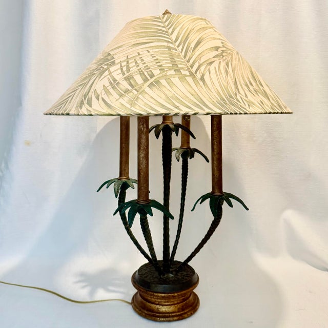 Mid 20th Century Vintage Tyndale for Frederick Cooper Cast Iron 2-Light Palm Tree Table Lamp With Original Shade For Sale - Image 5 of 12