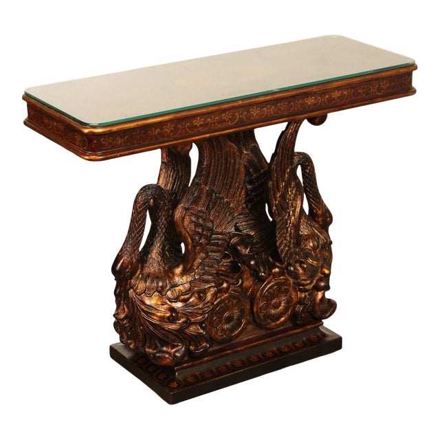 Early 21st Century Classical Empire Style Parcel-Gilt Swan Carved Console Table For Sale