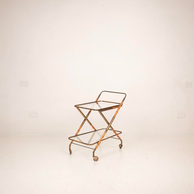 Brown Vintage Cart in Faux Bamboo and Brass by Cesare Lacca, 1950 For Sale - Image 8 of 18
