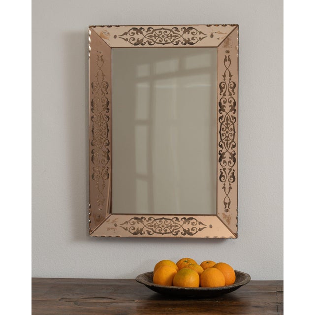 Blush 1940-1949 Italy Warm Blush Pink Carved Wood Mirror For Sale - Image 8 of 8