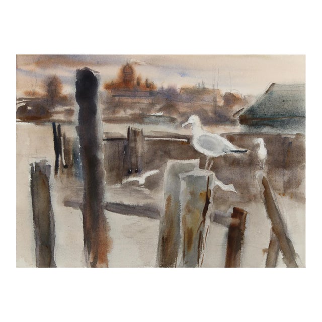 1960s "Maine Seagull 38" Watercolor Painting by Eve Nethercott For Sale